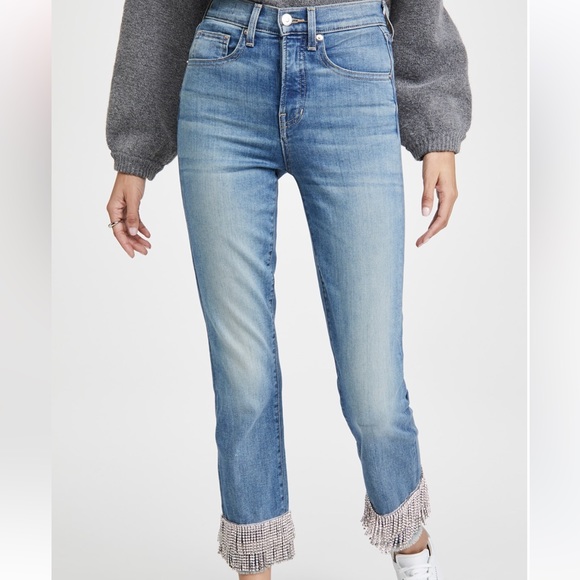 NWT $498 Veronica Beard Jean 28 Straight Ryleigh Pants with Fringe Rhinestones - Picture 2 of 6